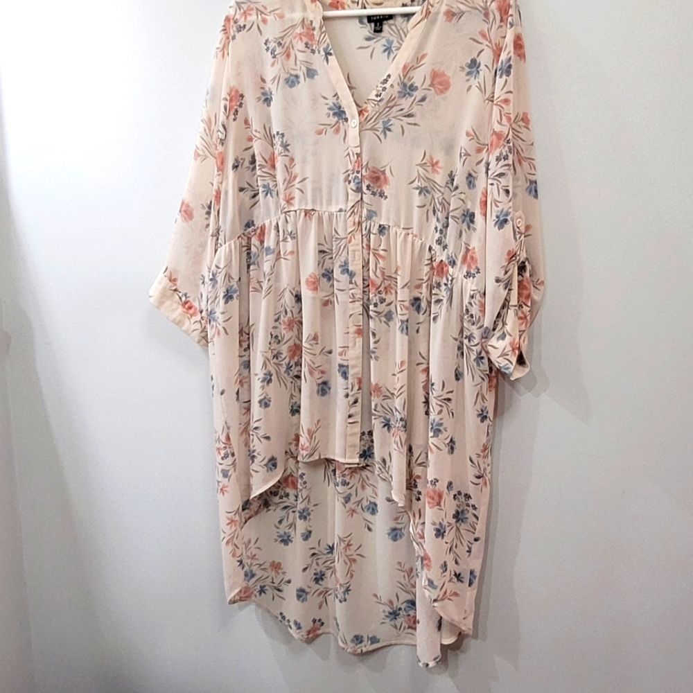Torrid High-Low Floral Chiffon Button Front 3/4 Sleeve Top 2x